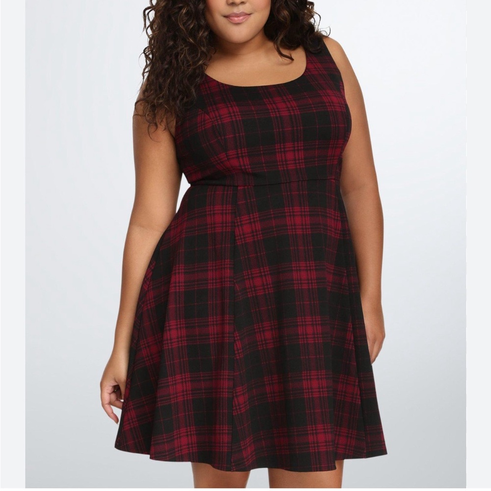 Plaid textured skater dress 4X